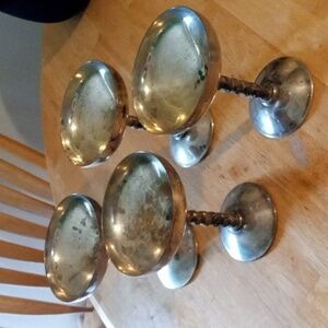 SET OF 4 E.P. BRASS GOBLETS SPAIN 5.5" TALL 4.5" DIAMETER LEAF DESIGN ON STEM
